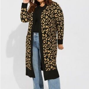 Torrid Vegan leopard Cashmere Duster Jacquard Lurex Sweater
